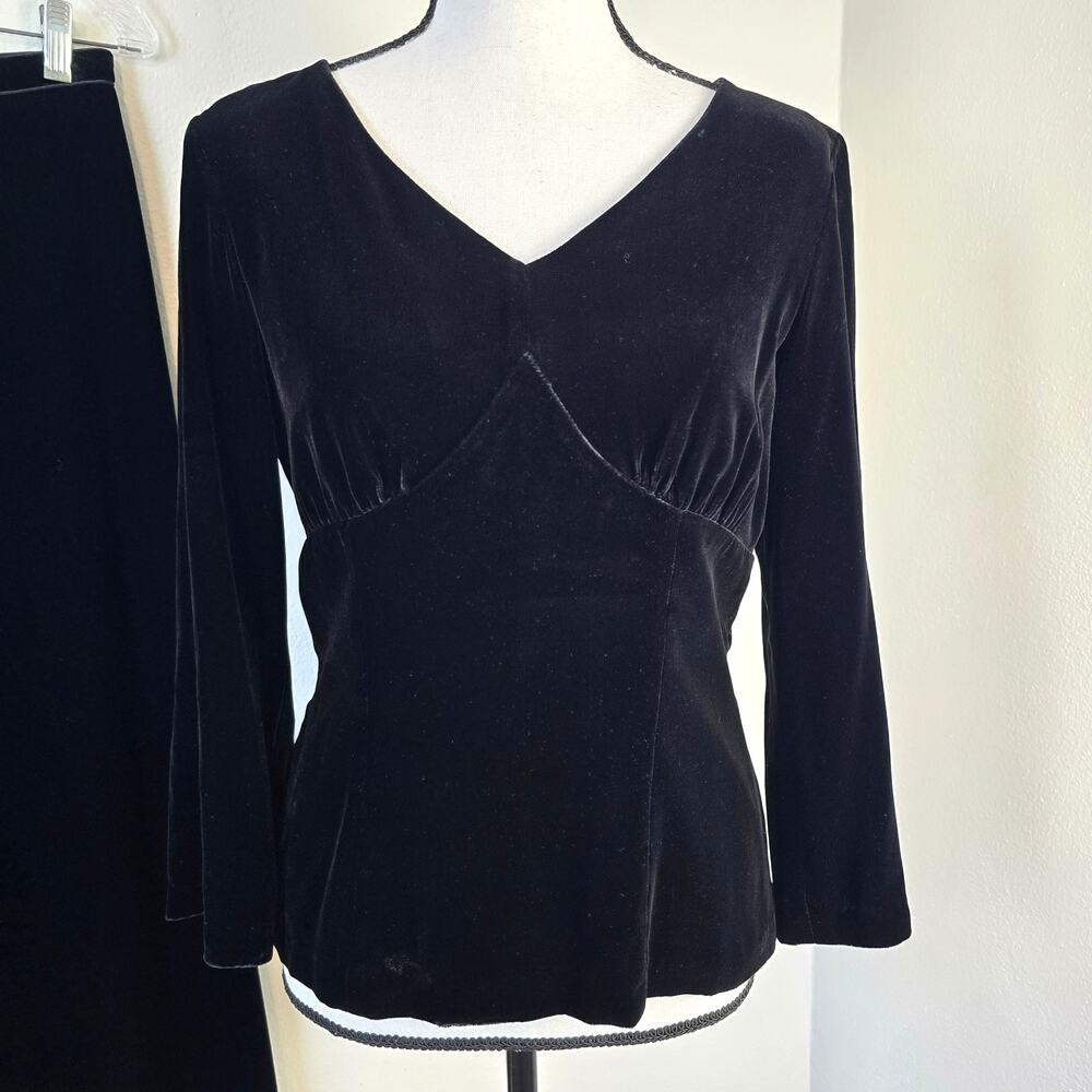 Ann Taylor Velvet Pant Suit Womens 2 Black Silk Y2K Baby Doll Festive Season